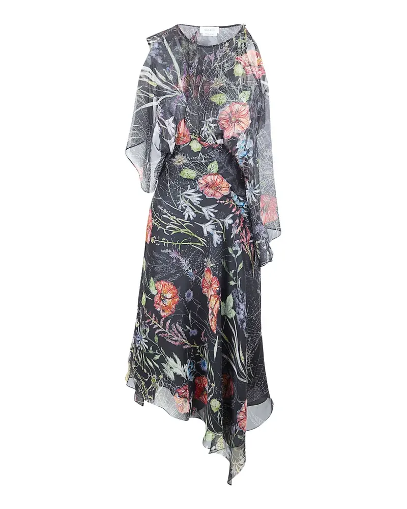 Alexander McQueen Asymmetrisches Midikleid mit Blumen-Print - Schwarz Schwarz