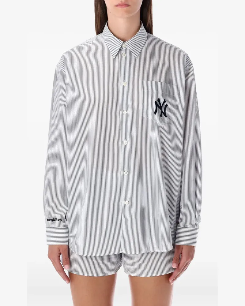 SPORTY & RICH Gestreiftes Yankees Serif Hemd - Blau Blau