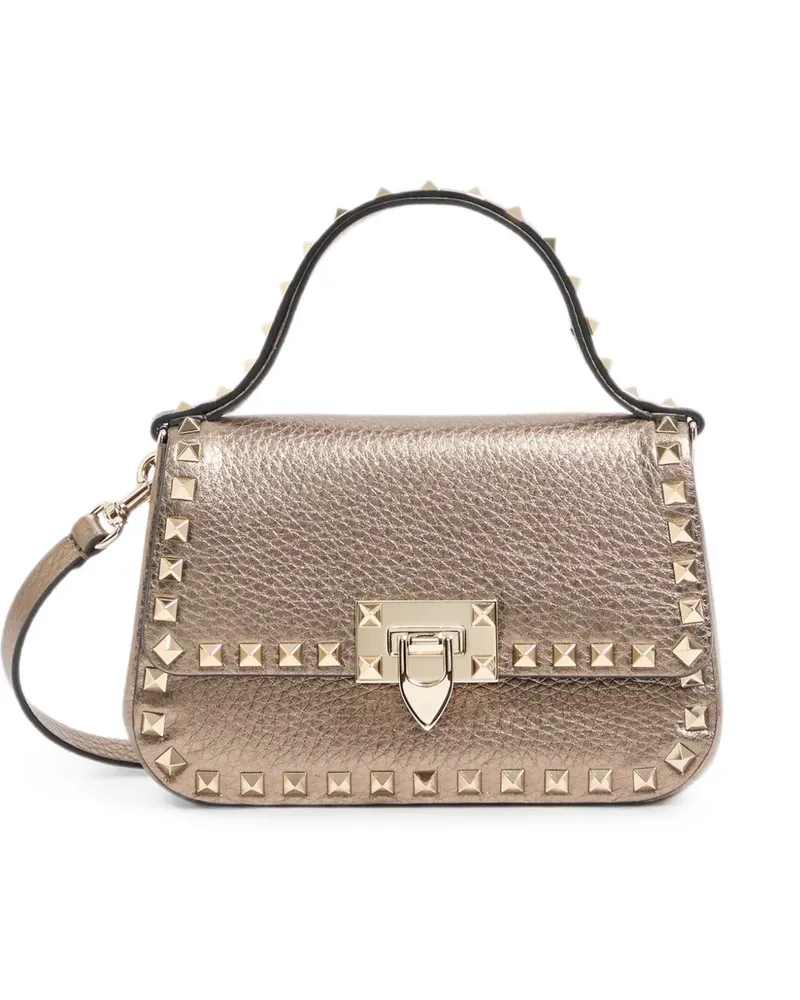 Valentino Garavani Rockstud small handbag in laminated grainy calfskin - Nude Nude