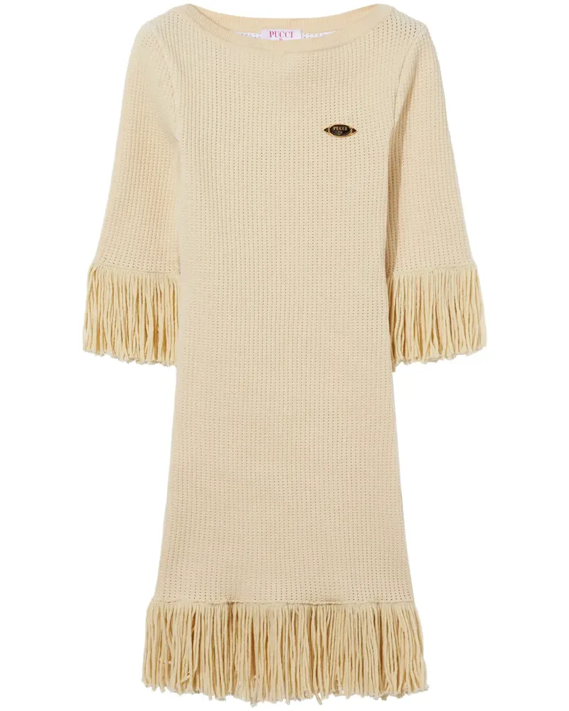 Emilio Pucci Fransen-Minikleid mit Logo-Schild - Nude Nude