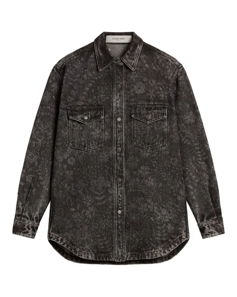 Golden Goose Jeanshemd mit Blumen-Print - Schwarz Schwarz