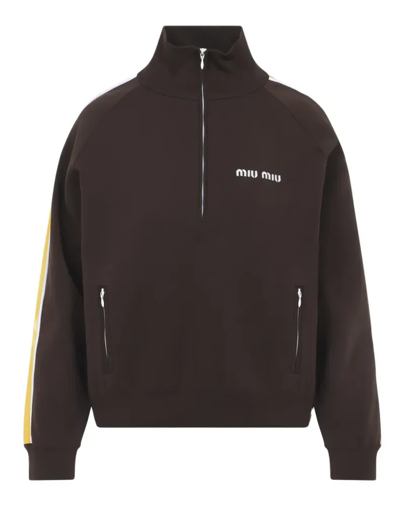 Miu Miu Gestreiftes Sweatshirt mit kurzem Reißverschluss - Braun Braun