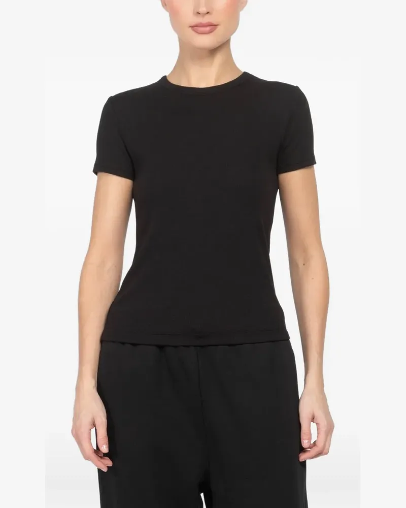 Velvet crew-neck ribbed T-shirt - Schwarz Schwarz