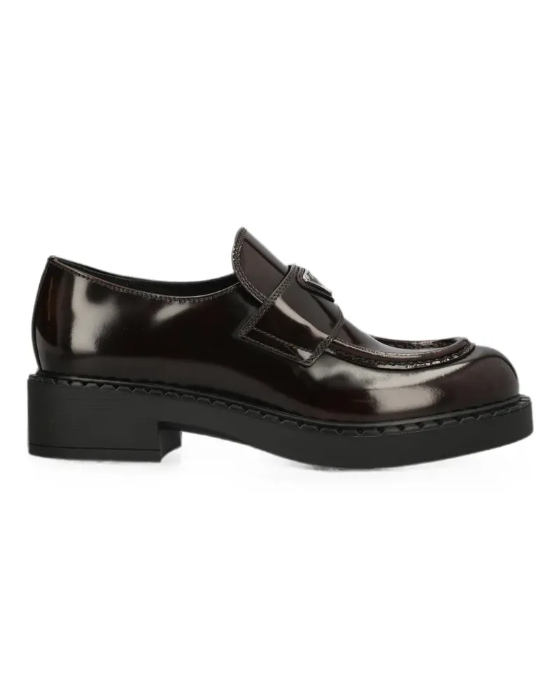 Prada chocolate brushed-leather loafers - Braun Braun