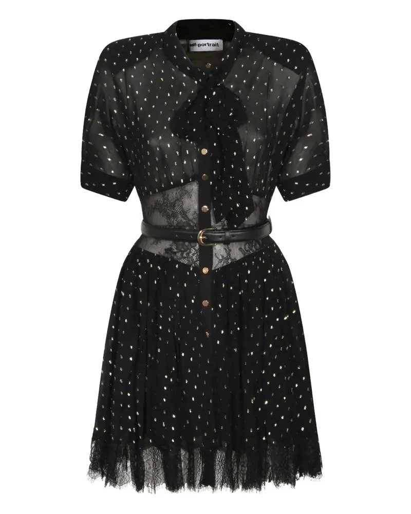 Self-Portrait lace belted midi dress - Schwarz Schwarz