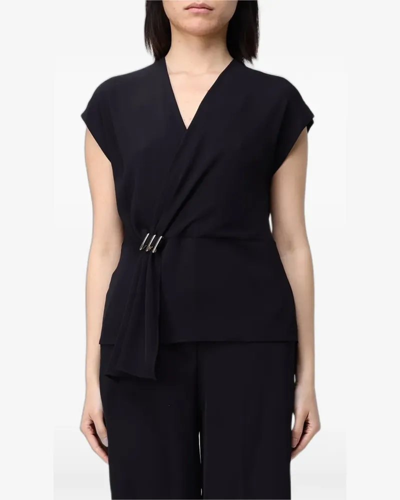 Hanita draped V-neck top - Schwarz Schwarz