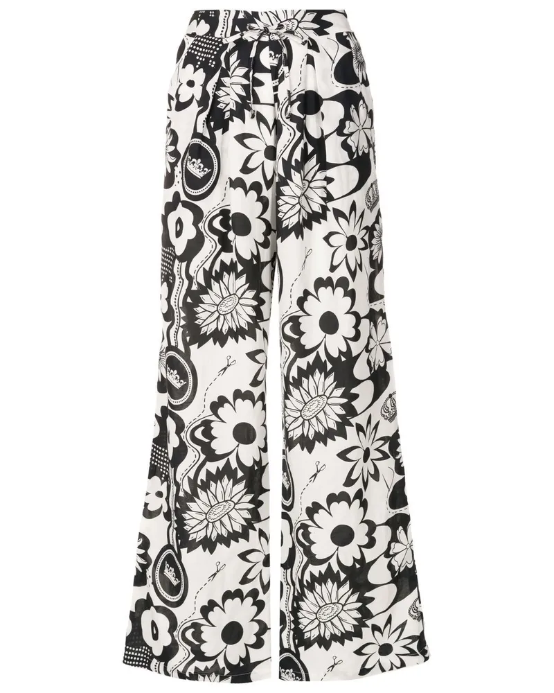 Amir Slama Weite Hose mit Blumen-Print Schwarz