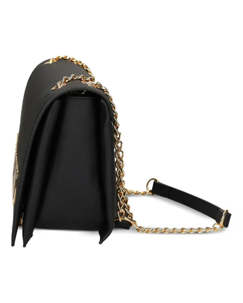 Moschino Kleine Schultertasche mit Logo-Schild - Schwarz Schwarz
