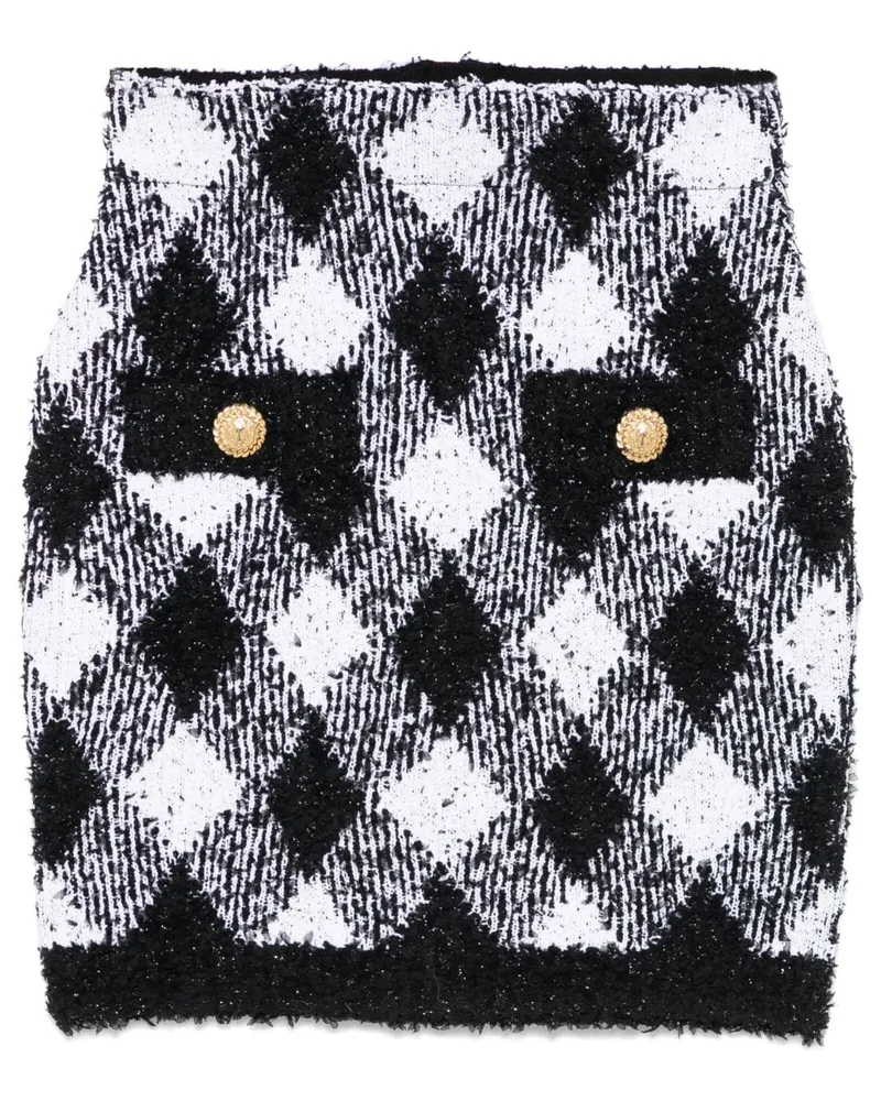 Balmain Tweed-Minirock mit Vichy-Karo - Schwarz Schwarz