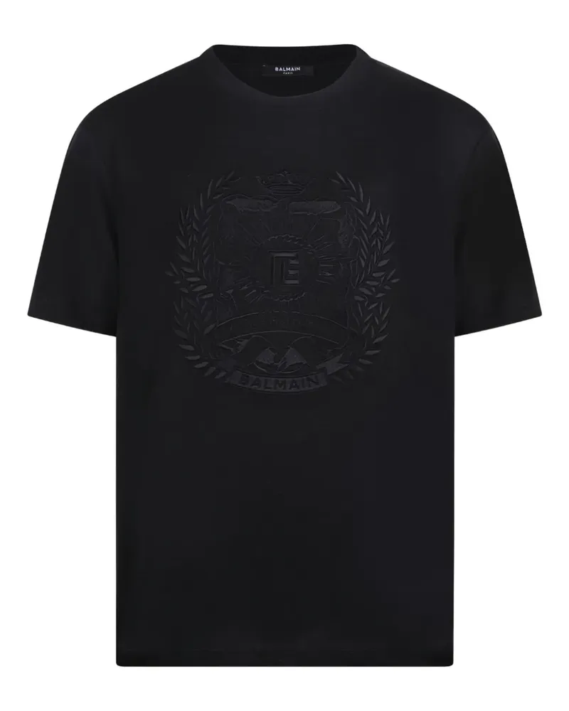 Balmain T-Shirt mit Wappenstickerei - Schwarz Schwarz
