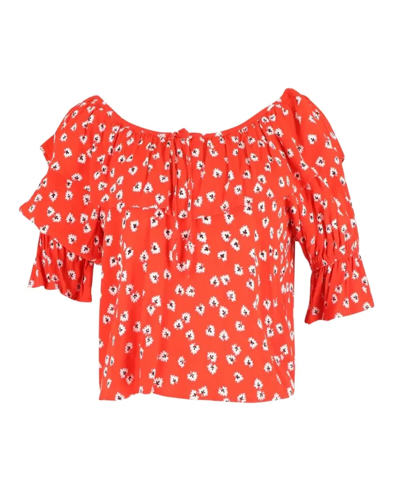 Ganni short-sleeve floral-print ruffle top - Rot Rot