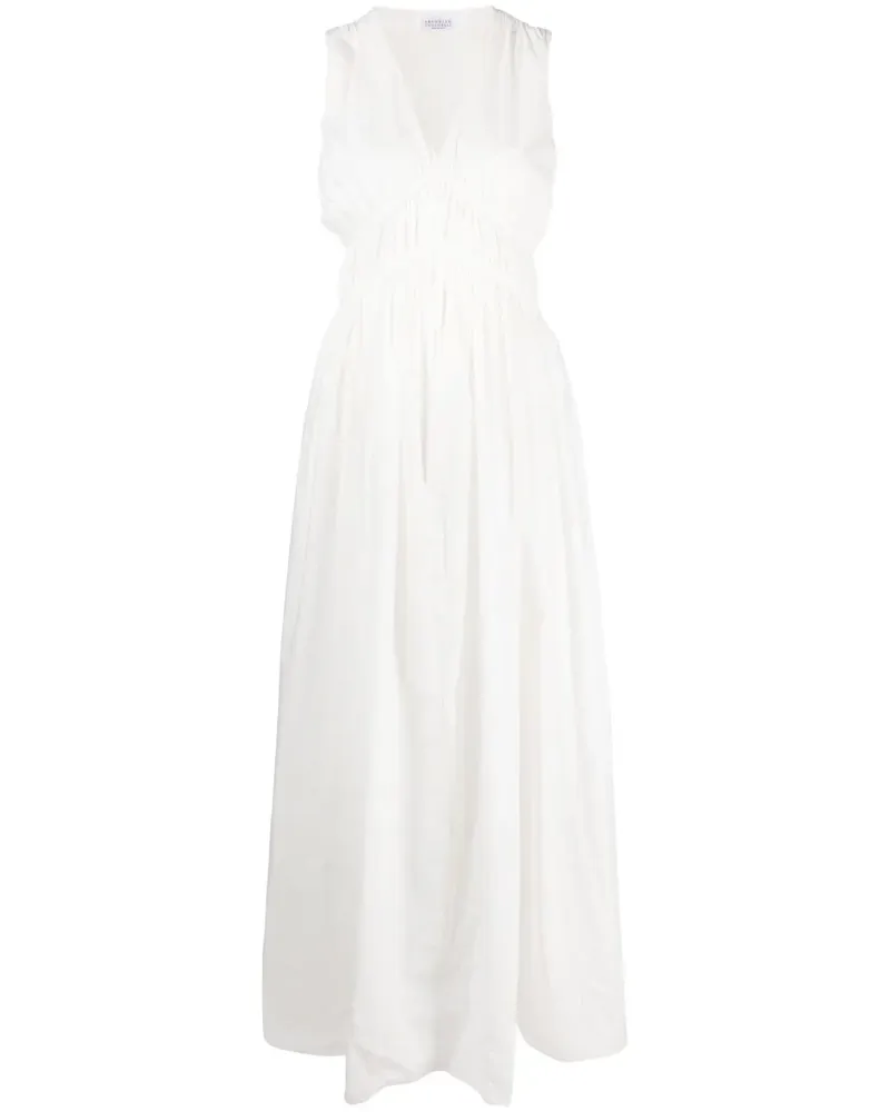 Brunello Cucinelli Gerafftes Abendkleid - Weiß Weiß