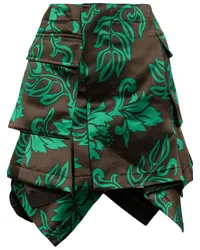 Sacai Asymmetrischer Rock mit Blumen-Print Braun