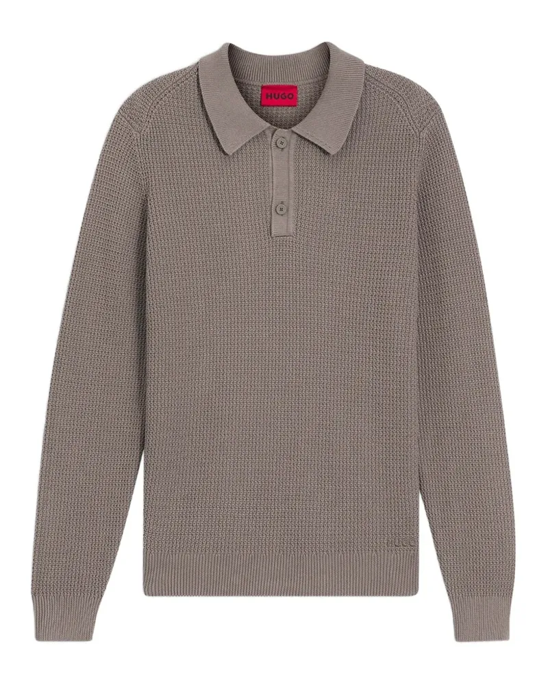 HUGO BOSS waffle-knit long sleeved polo shirt - Braun Braun