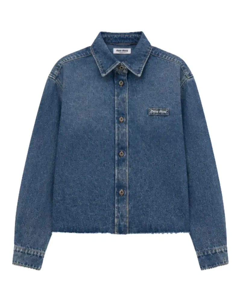 Miu Miu logo-patch raw-cut shirt - Blau Blau