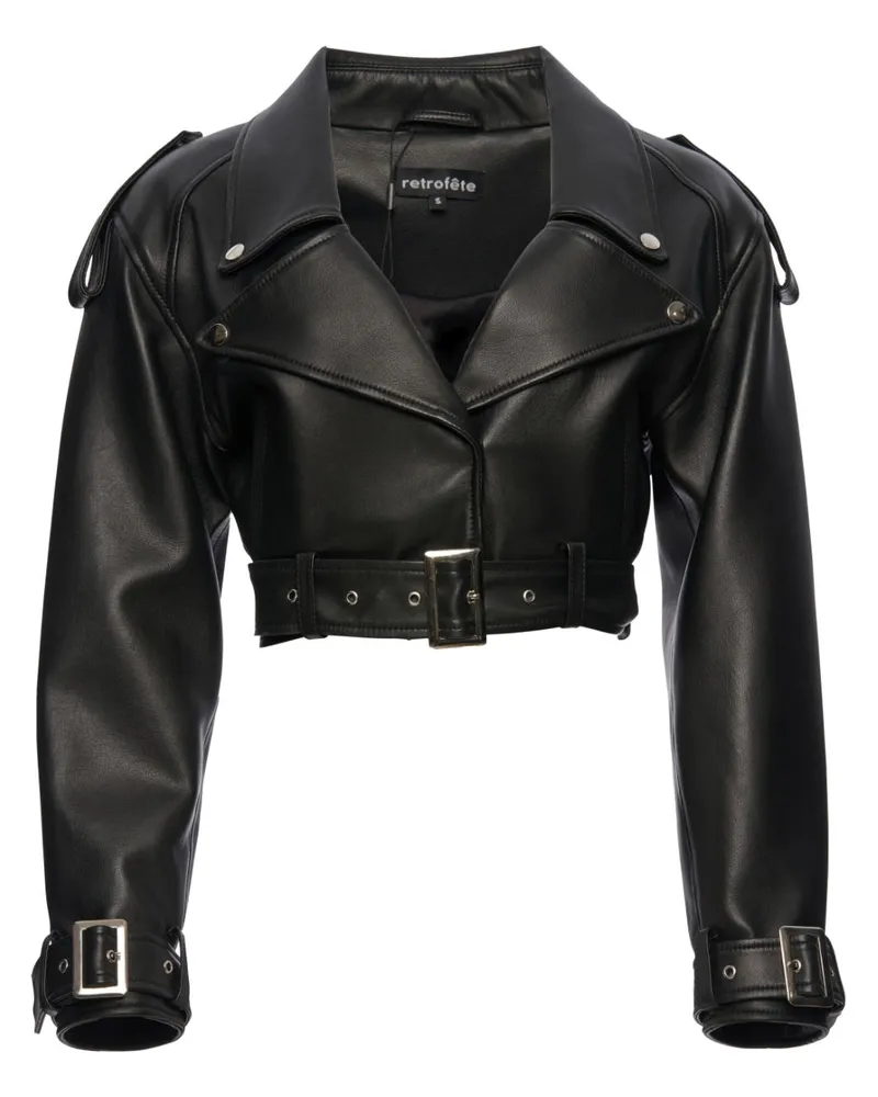 Retrofête Cropped-Lederjacke - Schwarz Schwarz