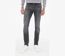 Jeans mit Leder-Patch - Grau