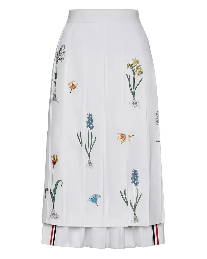 Thom Browne Midirock mit blumiger Stickerei - Weiß Weiß