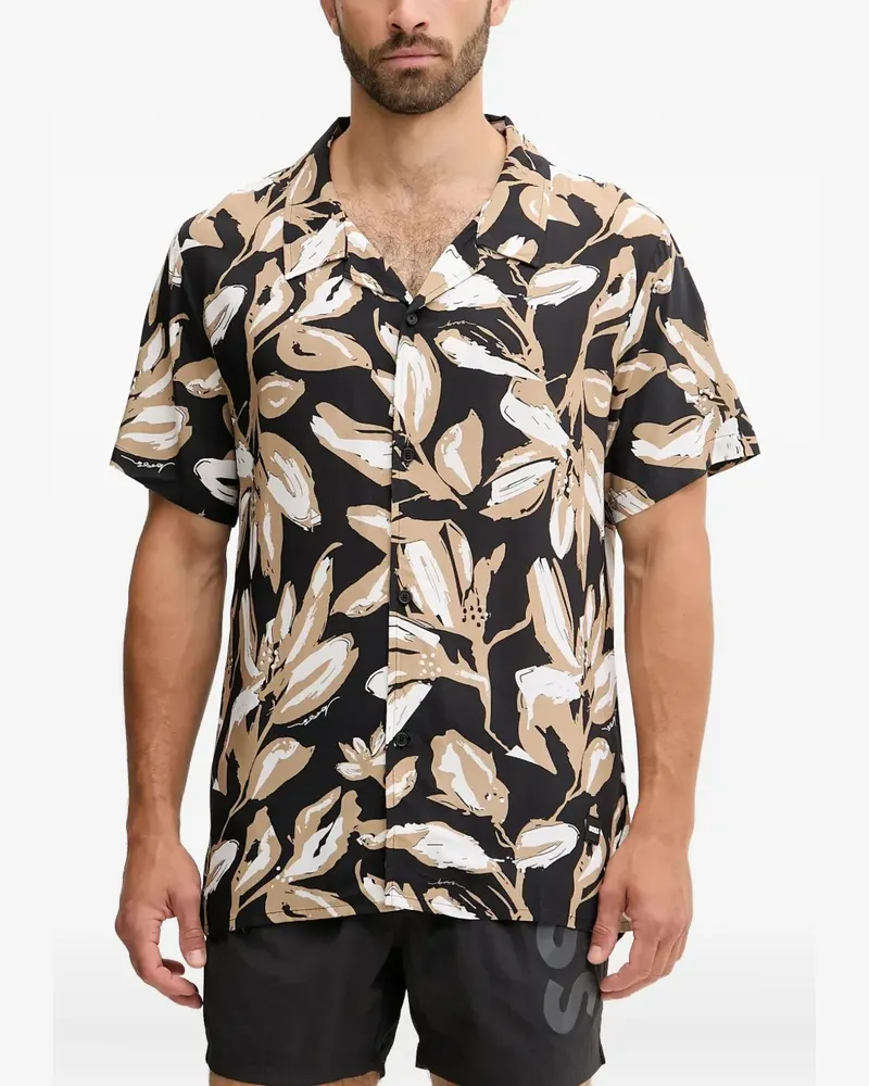 HUGO BOSS Hemd mit Blumen-Print - Schwarz Schwarz