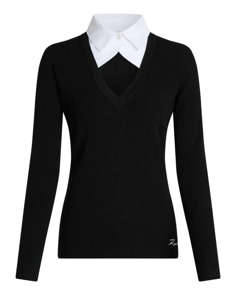 Karl Lagerfeld Geripptes Poloshirt mit Kontrastkragen - Schwarz Schwarz