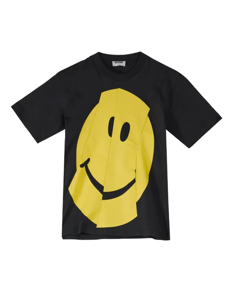 Moschino Asymmetrisches Smiley-T-Shirt - Schwarz Schwarz
