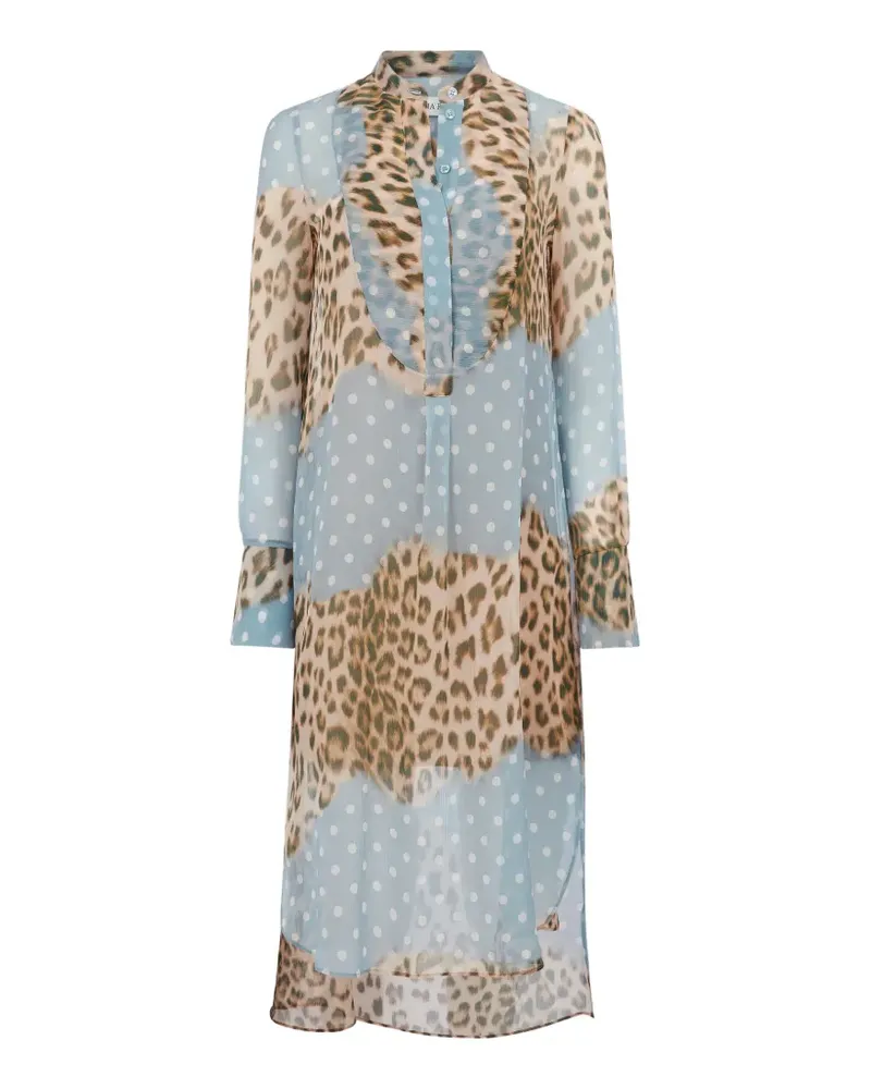 Nina Ricci Midikleid mit Leopardenprint und Polka Dots - Blau Blau