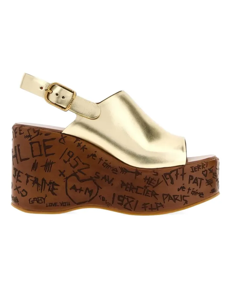 Chloé Maxime graffiti-print wedge sandals - Gold Gold