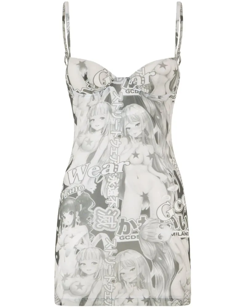 GCDS Besticktes Minikleid mit Hentai-Print - Weiß Weiß