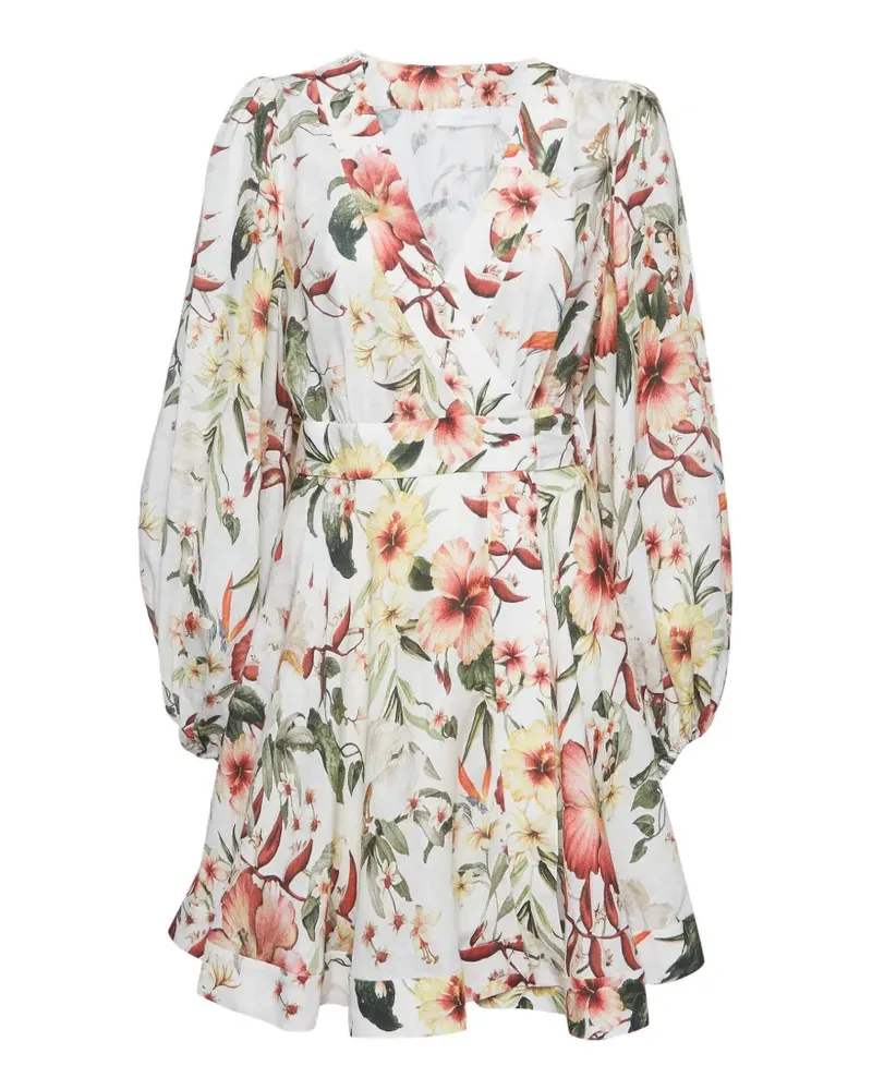 Zimmermann Gewickeltes Lexi Minikleid mit Blumenprint - Weiß Weiß