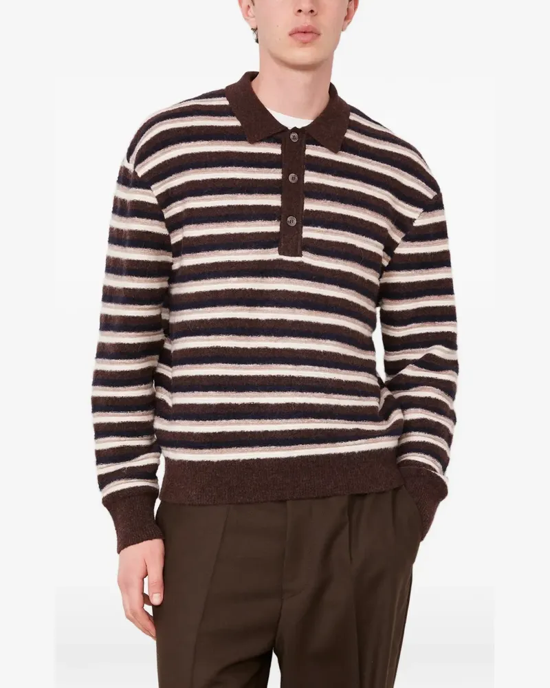 Officine Generale Gestreifter Patchi Pullover mit Polokragen - Braun Braun