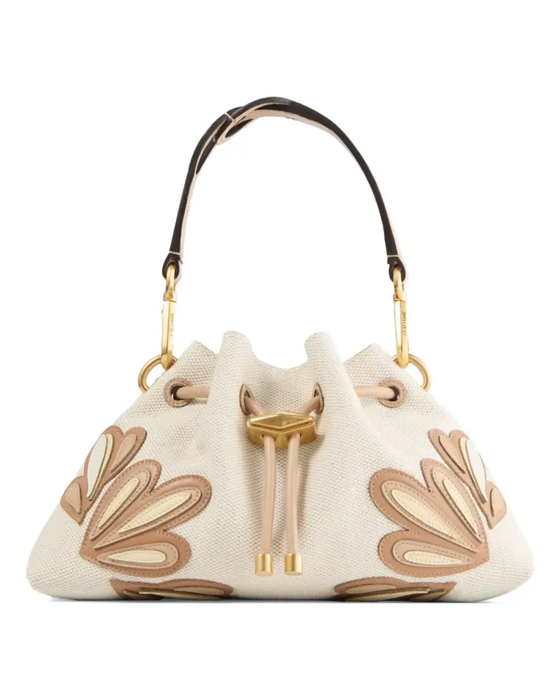Jimmy Choo Kleine Cinch Schultertasche mit Lederapplikation - Weiß Weiß