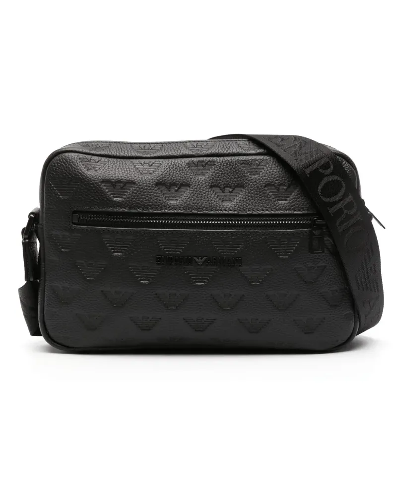 Emporio Armani Schultertasche mit Adler-Prägung - Schwarz Schwarz