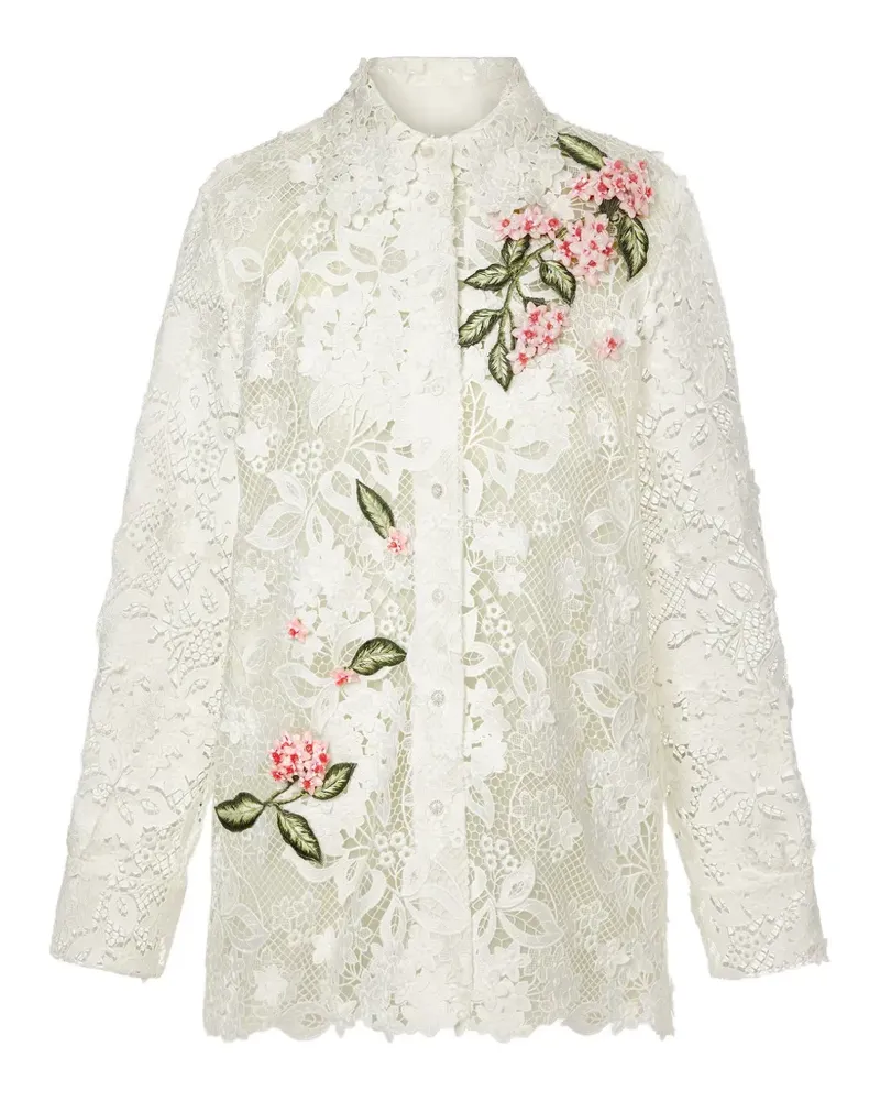 Oscar de la Renta Bluse mit Blumen-Details - Weiß Weiß
