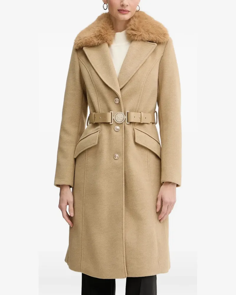 Guess Faux-Fur-Mantel mit Gürtel - Nude Nude