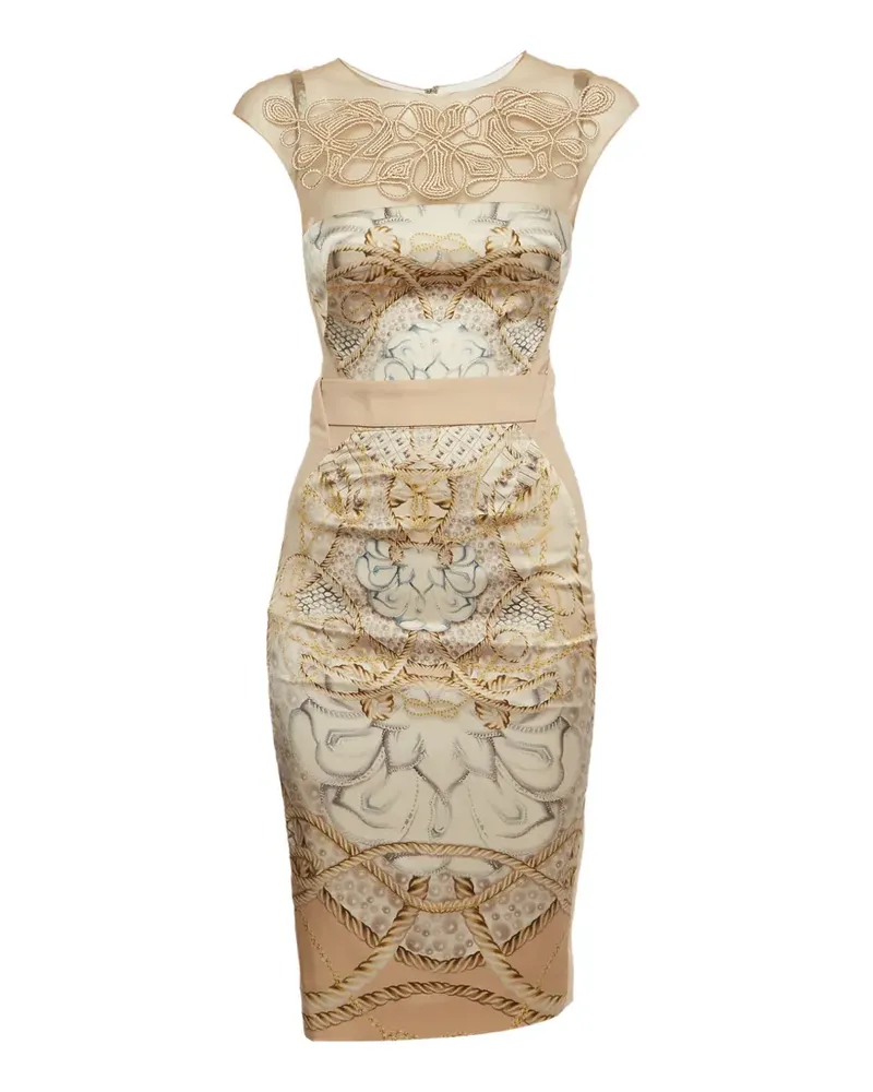 Zuhair Murad baroque-print mesh-panel midi dress - Nude Nude