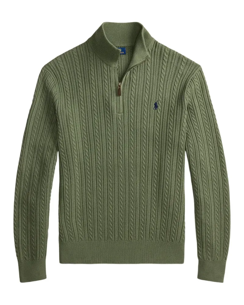 Ralph Lauren Pullover mit Zopfmuster und Viertelreißverschluss - Grün Grün