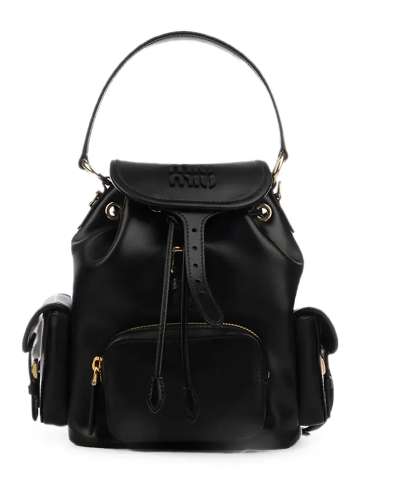 Miu Miu logo-embossed calf leather backpack - Schwarz Schwarz