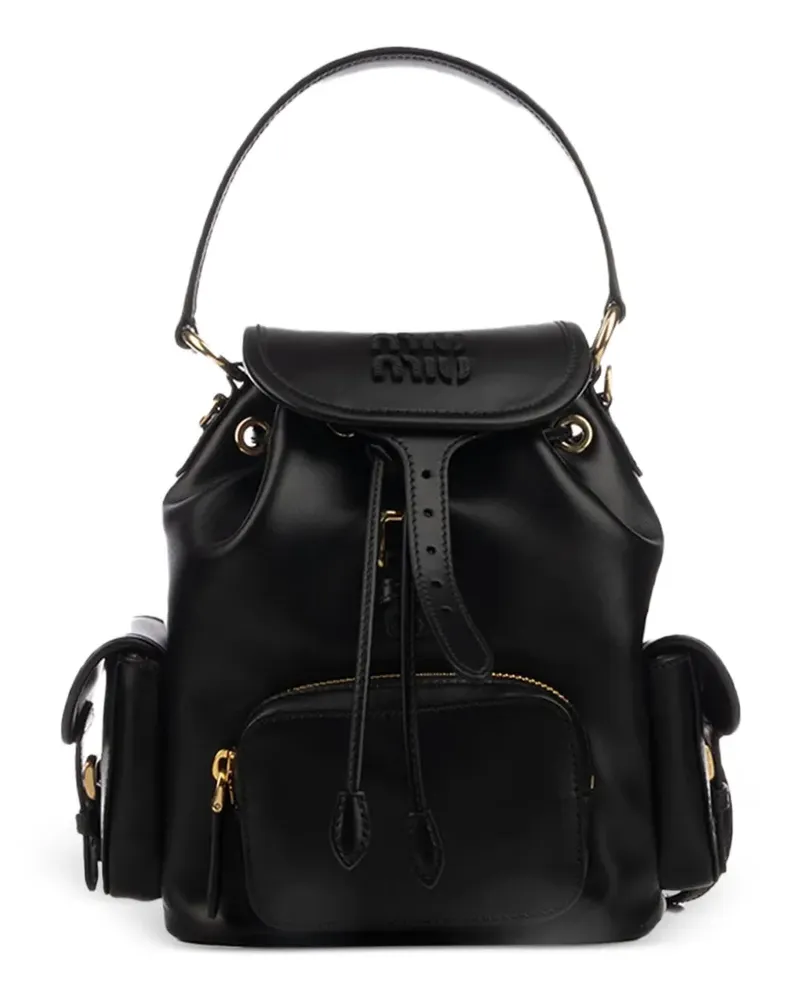 Miu Miu logo-embossed calf leather backpack - Schwarz Schwarz