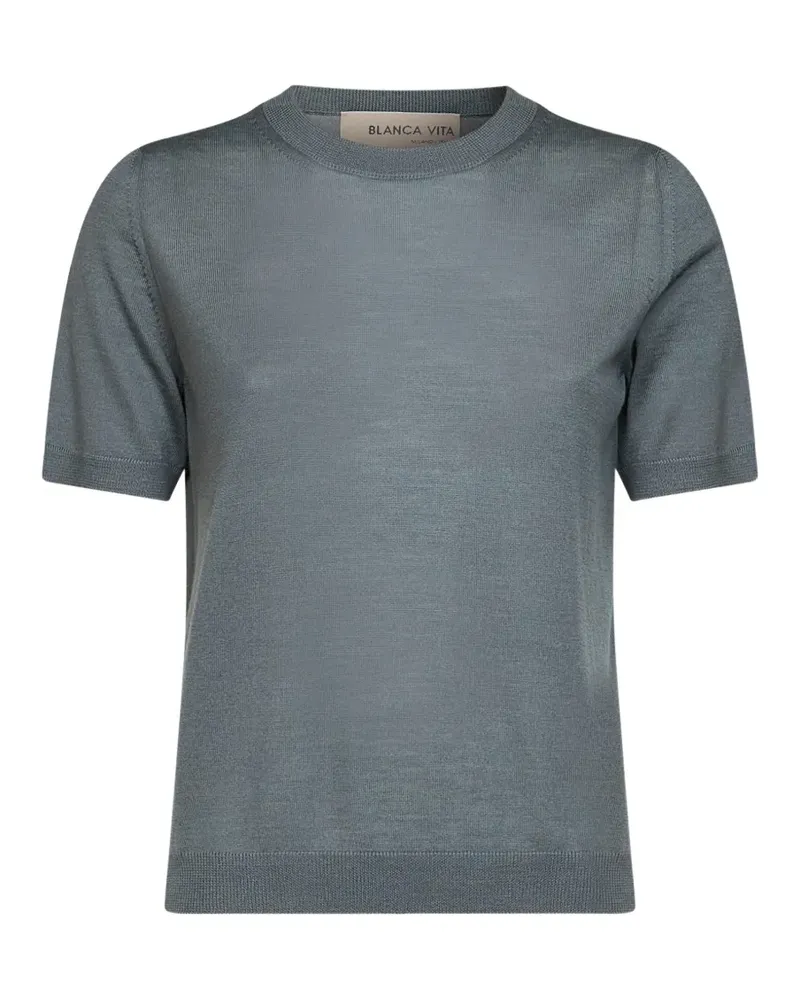 Blanca short-sleeve virgin wool sweater - Grau Grau