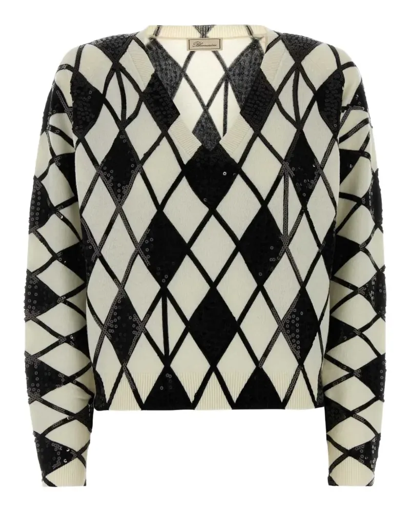 Blumarine Argyle-Pullover mit Pailletten - Weiß Weiß