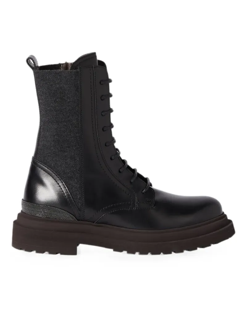 Brunello Cucinelli matte calfskin and virgin wool flannel boots with precious detail - Schwarz Schwarz