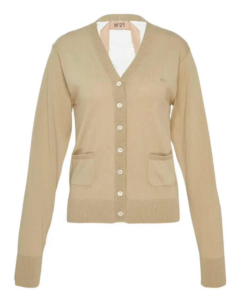 N° 21 lace-panelled V-neck cardigan - Nude Nude