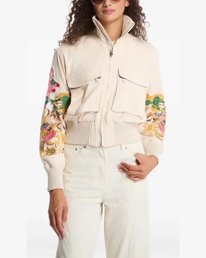 Desigual floral-embroidered zip-up jacket - Nude Nude