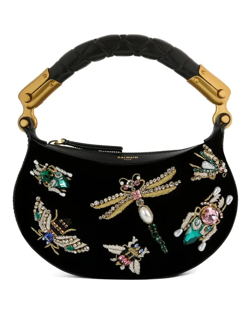 Balmain Mini Ébène Insect Tasche aus besticktem Samt - Schwarz Schwarz