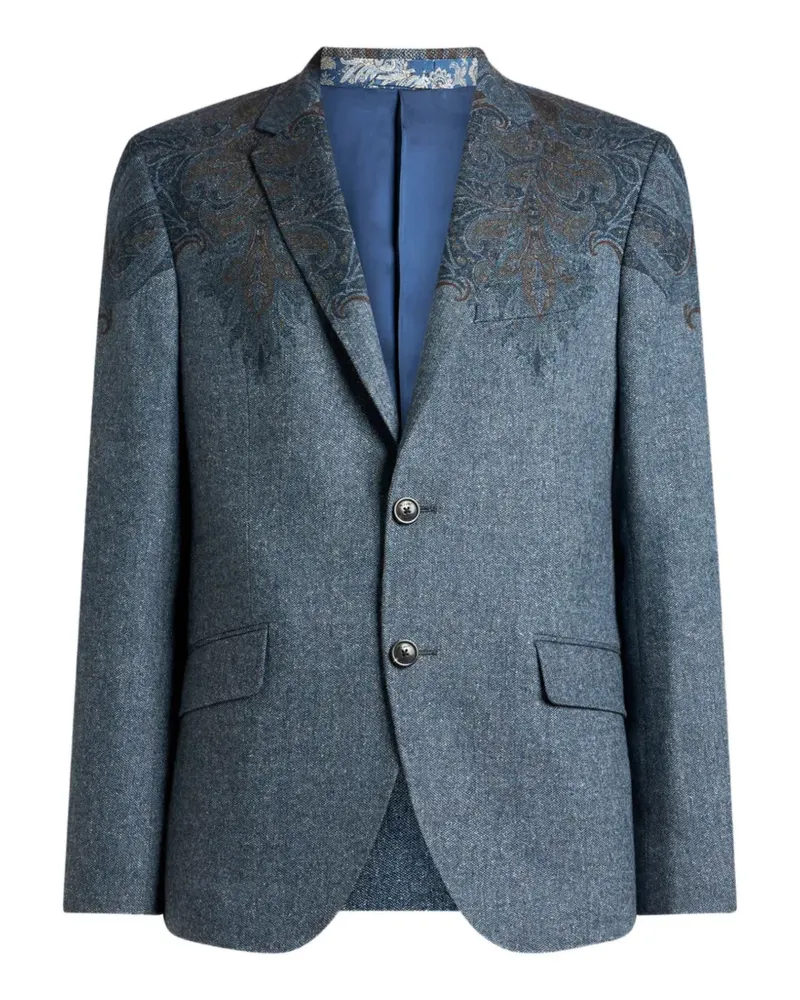 Etro Einreihiges Sakko aus Wollgemisch mit Paisley-Pochette-Print - Blau Blau