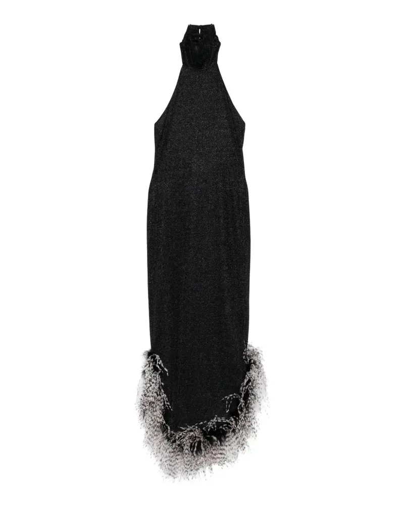 Oséree feather-trim midi dress - Schwarz Schwarz
