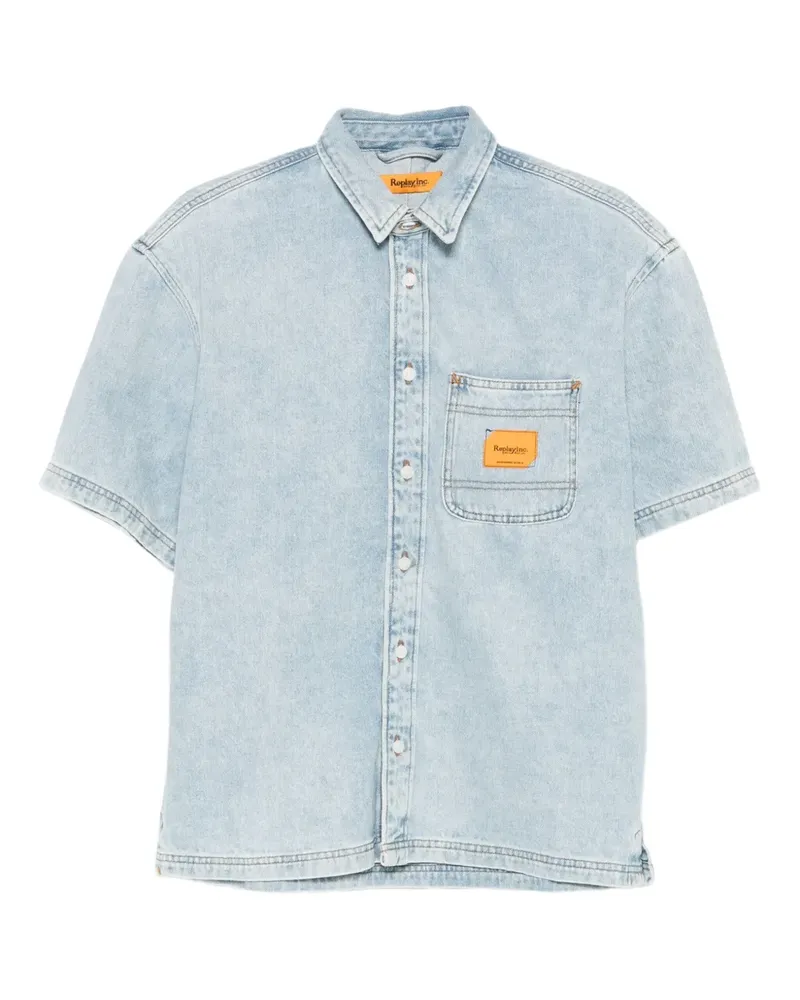 Replay Hemd mit Logo-Patch - Blau Blau