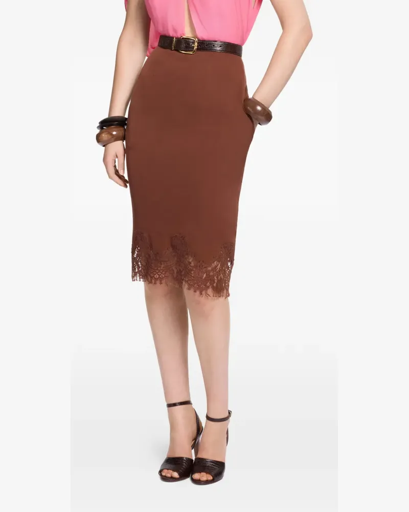 Elie Saab lace mid-length pencil skirt - Braun Braun