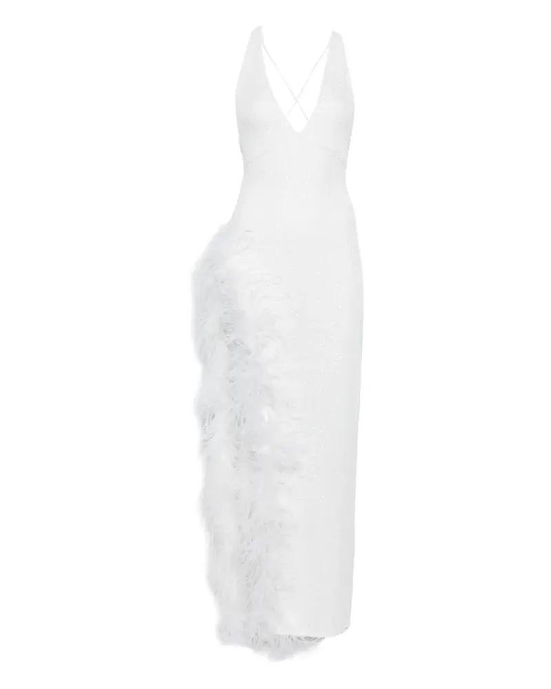ATU Body Couture feather-trim V-neck maxi dress - Weiß Weiß