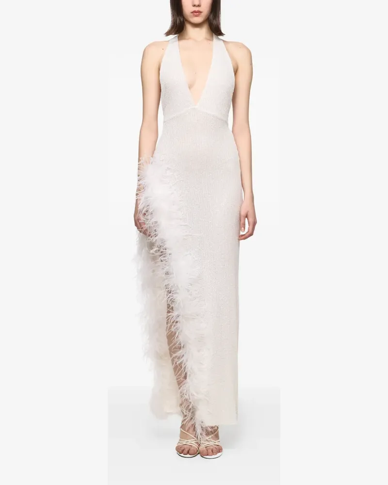 ATU Body Couture Maxikleid mit Federn - Weiß Weiß